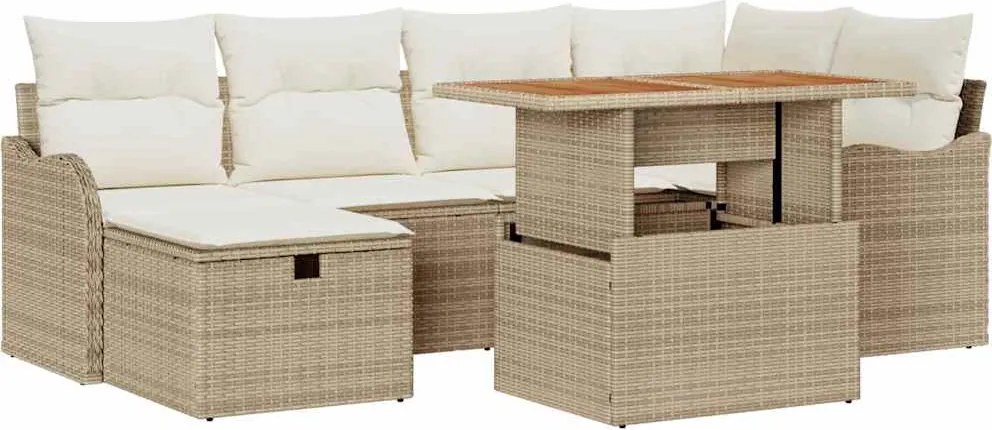 vidaXL Set de canapele pentru grădină 7 pcs Bej poliratan