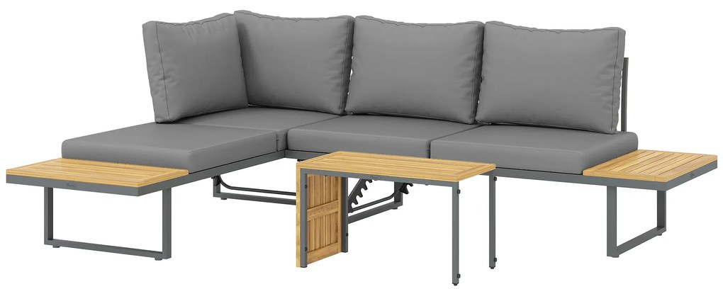Outsunny Set modular de mobilier de grădină din lemn de acacia 6 locuri, colțar cu masă, gri | Aosom Romania