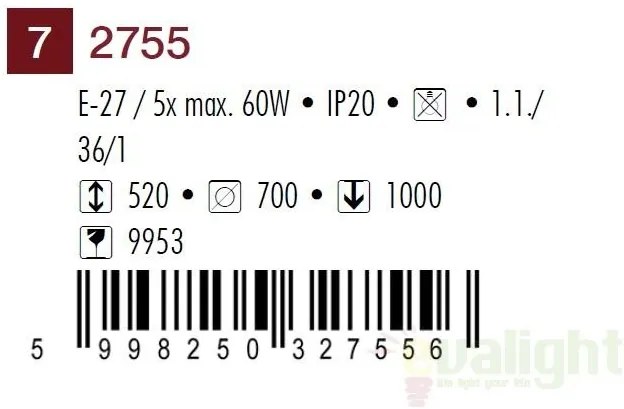 Candelabru 5 brate diametru 70cm Elisett 2755 RX