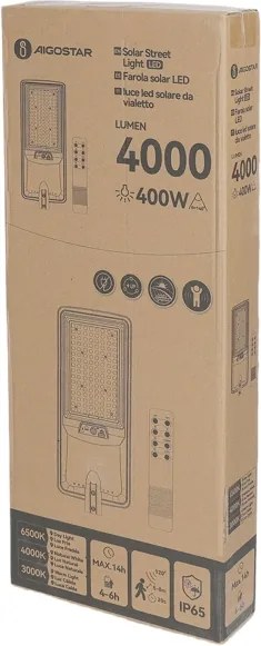 Aigostar - Lampă stradală solară LED cu senzor, 300W, 3,2V, 3600mAh + telecomandă