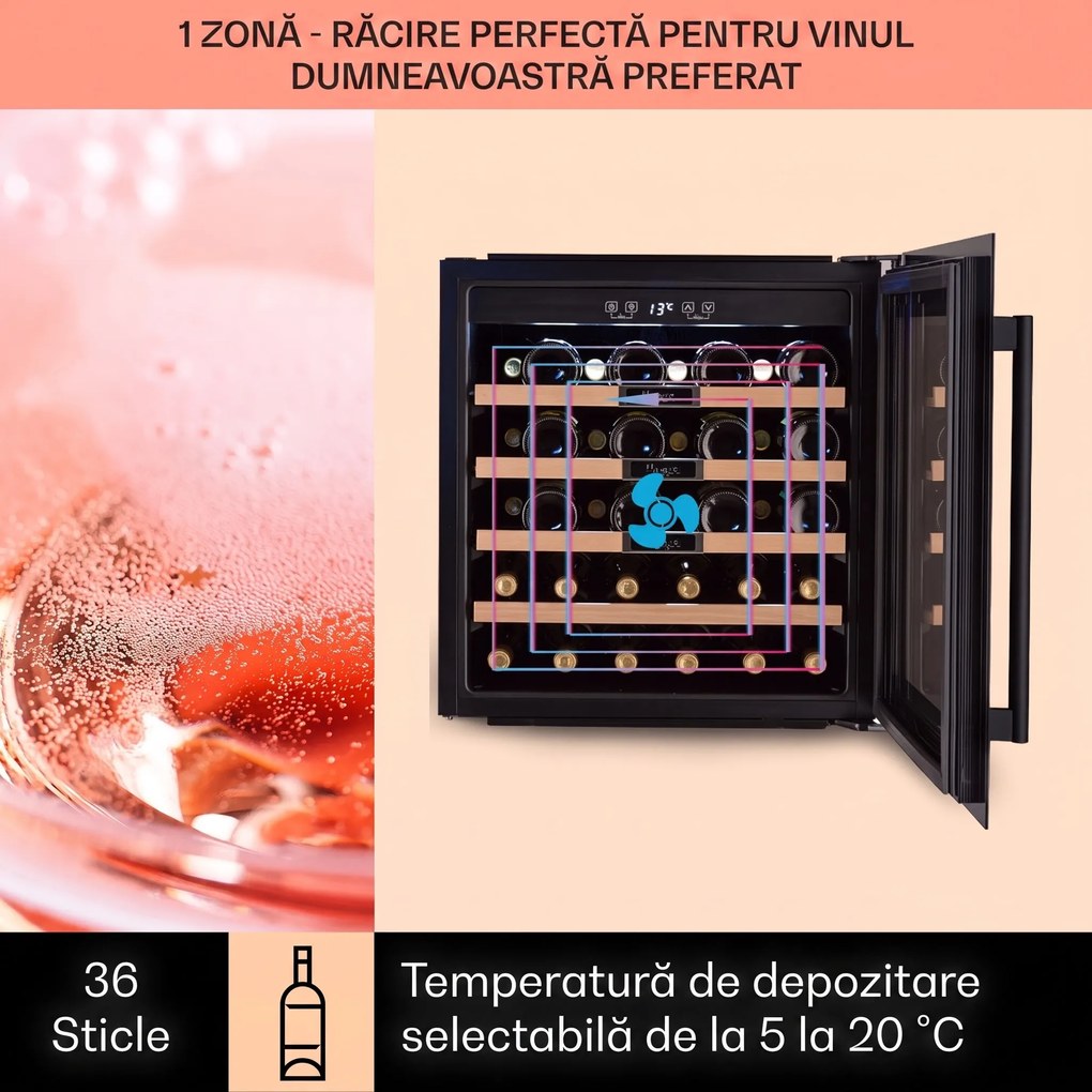 Klarstein Vinsider 36 Built-In Uno, frigider pentru vin încorporat, 36 sticle, 92 litri, oțel inoxidabil