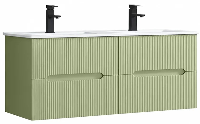 Trent 120 dulap de baie inferior cu chiuvetă ceramică 4 sertare, verde deschis