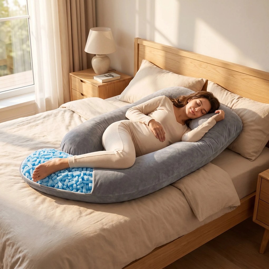 Perna pentru corp multifunctionala pentru sarcina, spuma maruntita, Gri