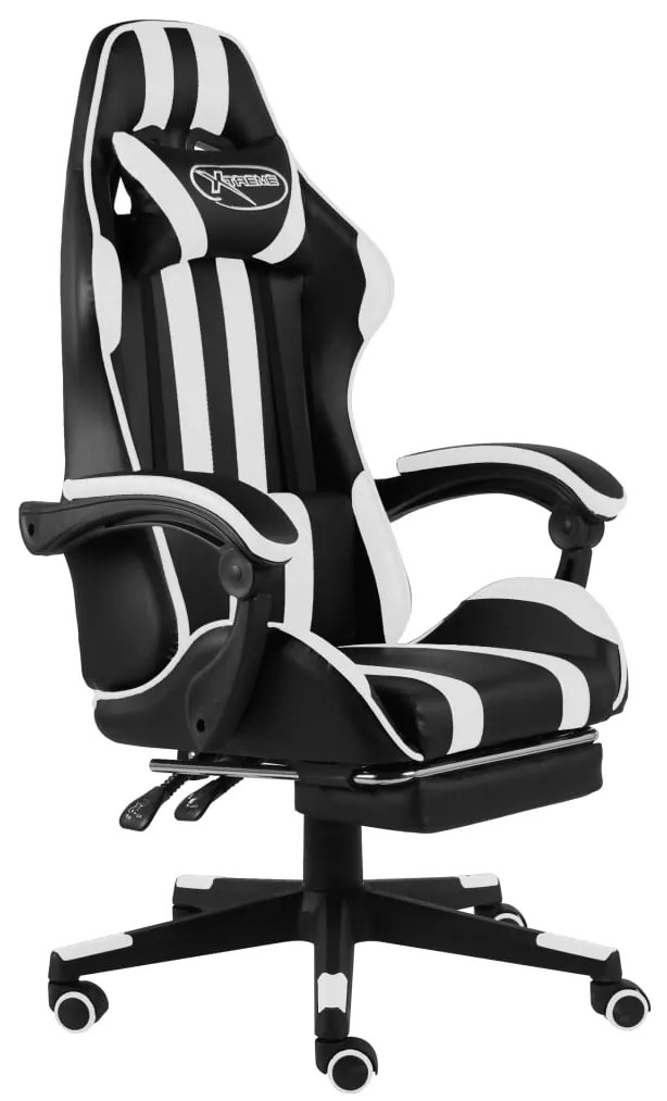 vidaXL Scaun de racing cu suport picioare, negru/alb, piele ecologică