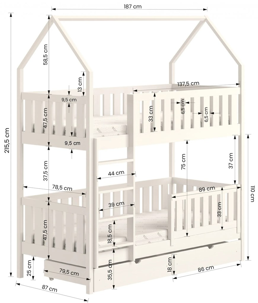 Pat Nemos pentru copii supraetajat tip căsuță – Culoare Negru, 80x180