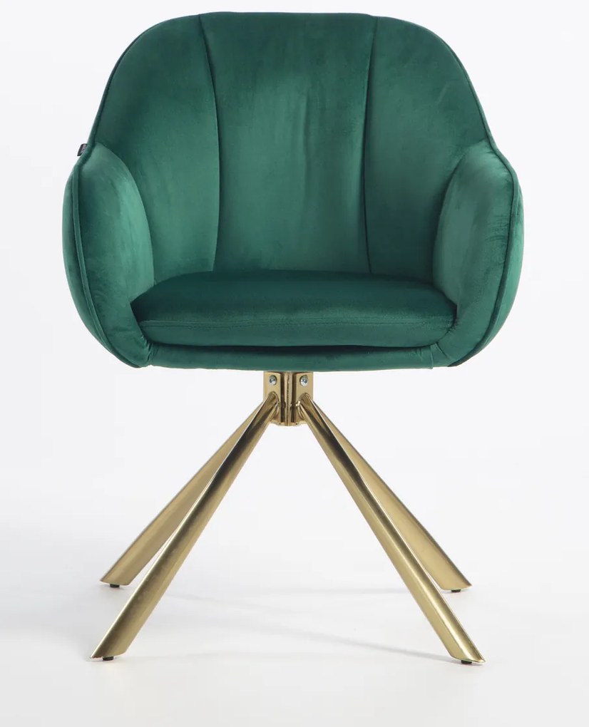HR2055 BAZĂ STEA Scaun Verde din Catifea cu Bază Aurie