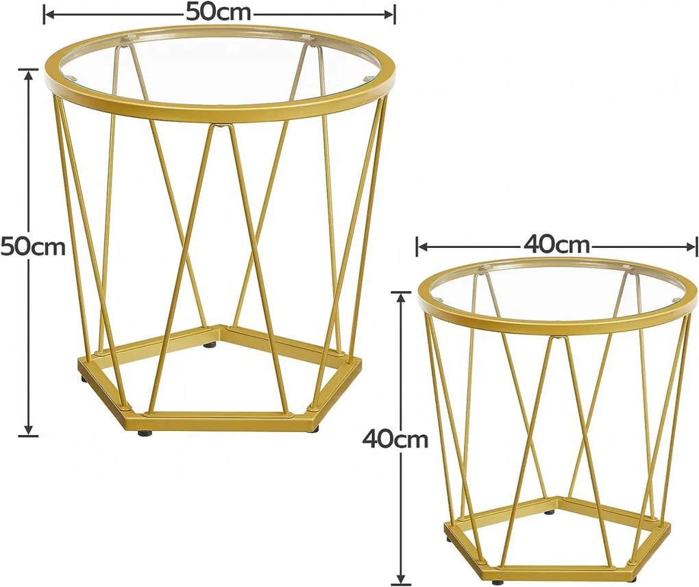 MCAU9 - Set 2 masute de cafea rotunde 40 si 50 cm, mese pentru living - Aurii