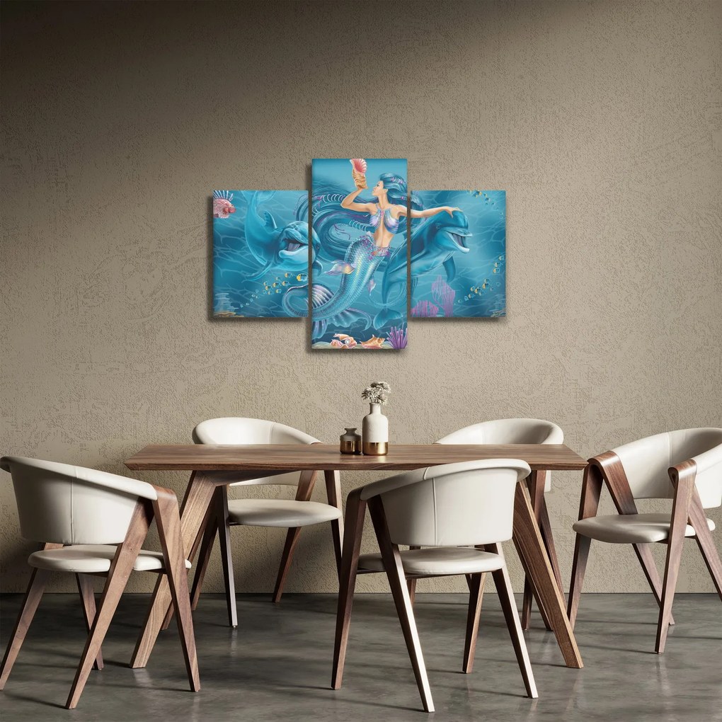 Tablou - Sirenă cu delfini (90x60 cm)