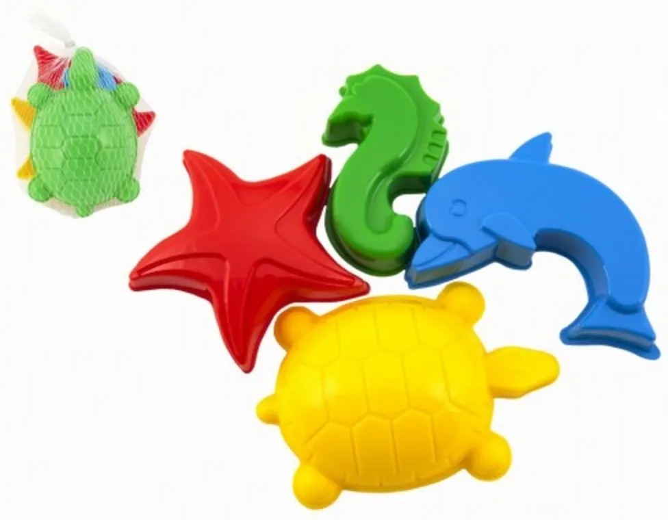 Matrite Torturi pe nisip plastic marine animale 4 buc în plasă 10x11x10cm 12m+