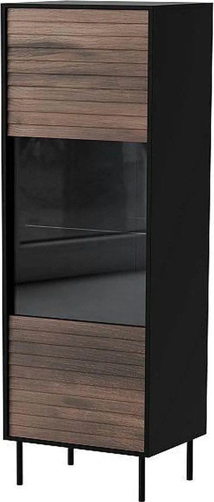Vitrina CORTINA, nuc/negru, PAL laminat/sticla, 53x40x182 cm