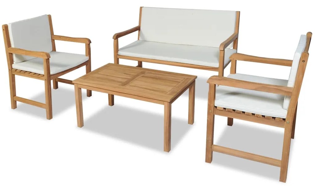 43252 vidaXL Set mobilier de grădină cu perne, 4 piese, lemn masiv de tec