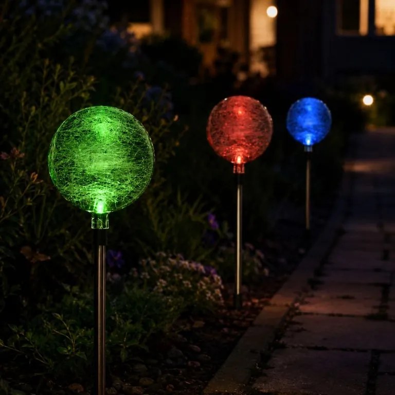 Set lămpi solare LED pentru grădină - 3 becuri de sticlă ce își schimbă culoare