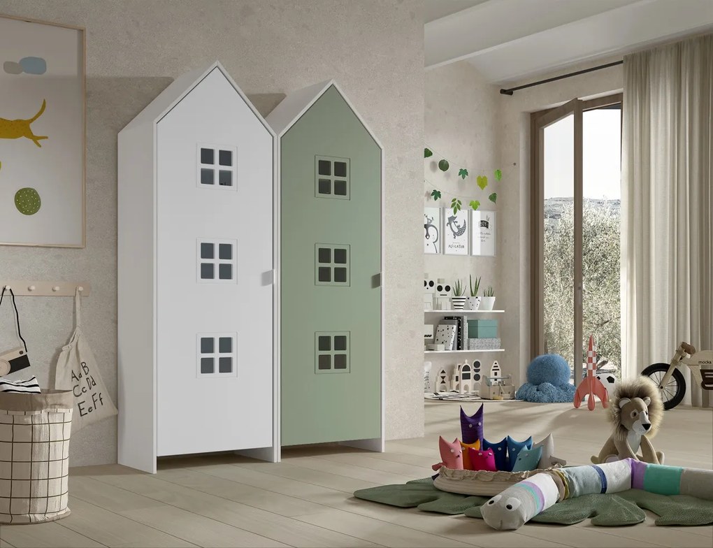 Set 2 dulapuri pentru copii Casami Bruges tip căsuță de plajă – Entangled Green și alb – Vipack