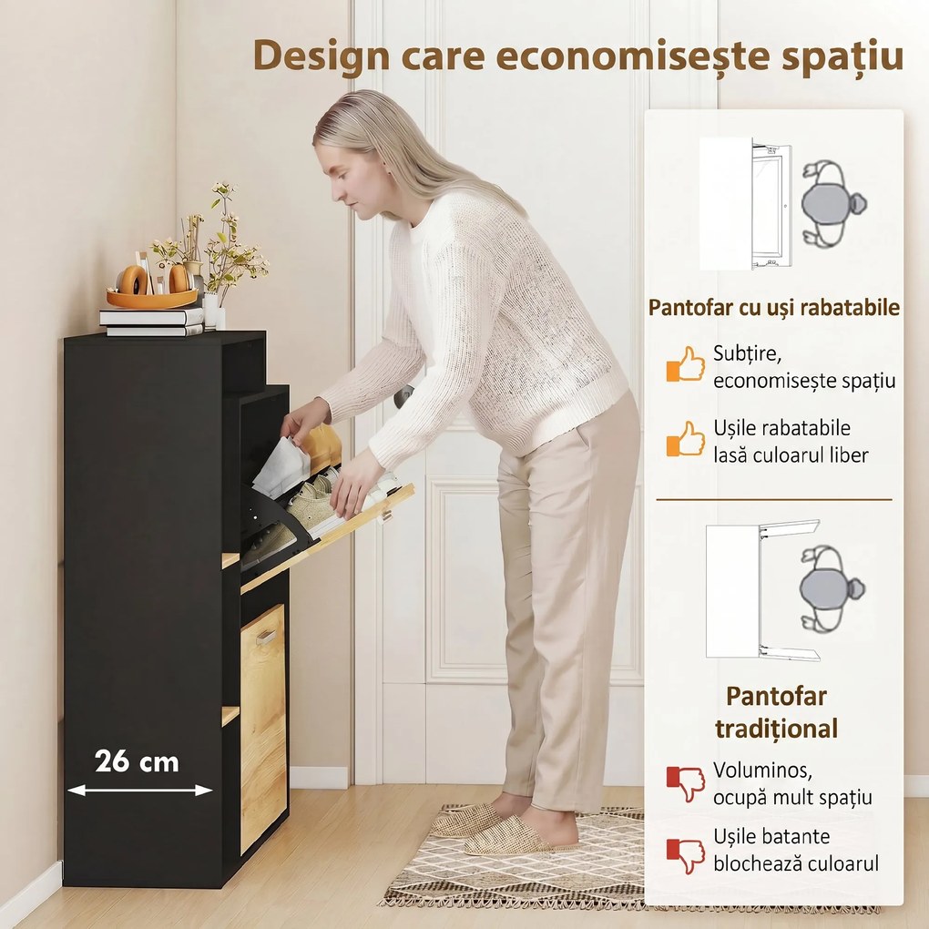 HOMCOM dulap slim pantofi, dulap economisire spațiu, pantofar slim, dulap rabatabil pantofi, pantofar economisire spațiu | Aosom Romania
