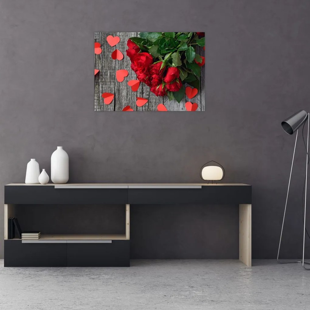 Tablou pe sticlă cu trandafiri (70x50 cm)