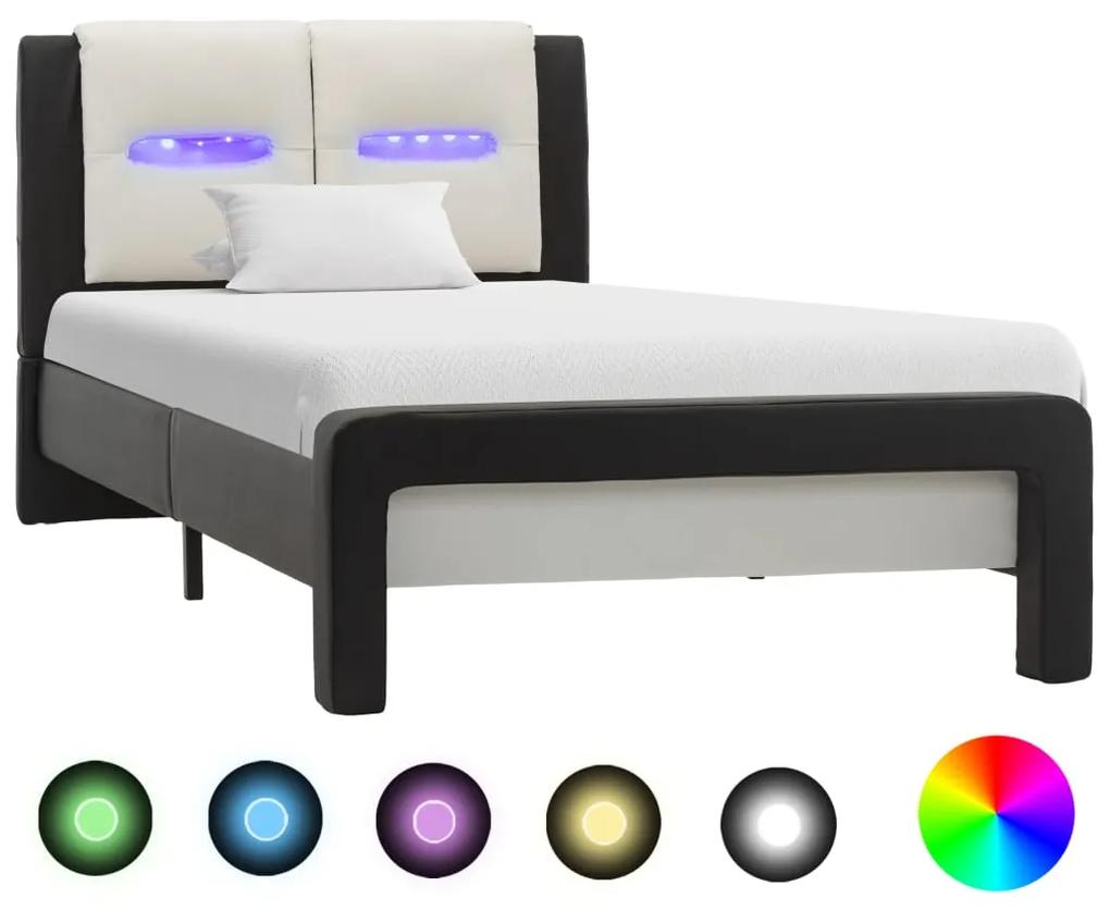 286733 vidaXL Cadru de pat cu LED, negru și alb, 90 x 200 cm, piele ecologică