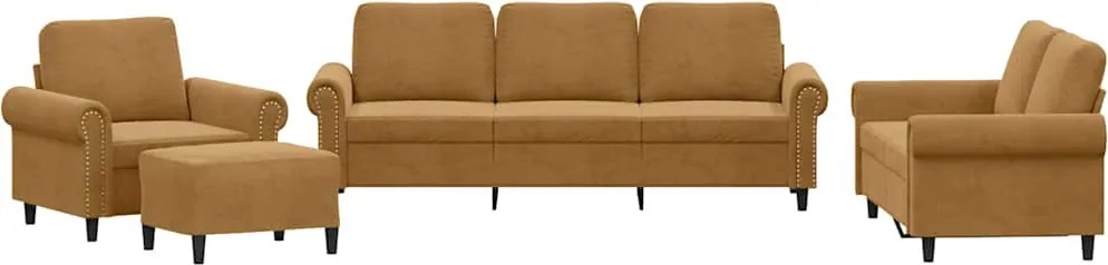vidaXL Set de canapele cu perne, 4 piese, maro, catifea