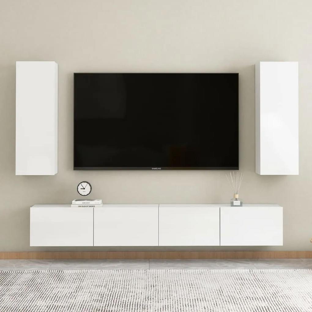 Comoda TV, alb extralucios, 30,5x30x90 cm, lemn prelucrat 1, Alb foarte lucios, 30.5 x 30 x 90 cm