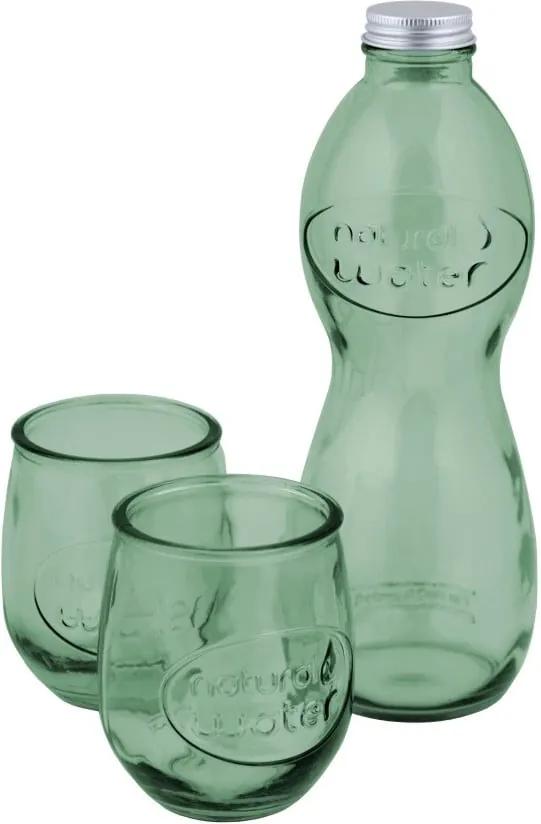 Set 1 sticlă și 2 pahare din sticlă reciclată Ego Dekor Water, verde