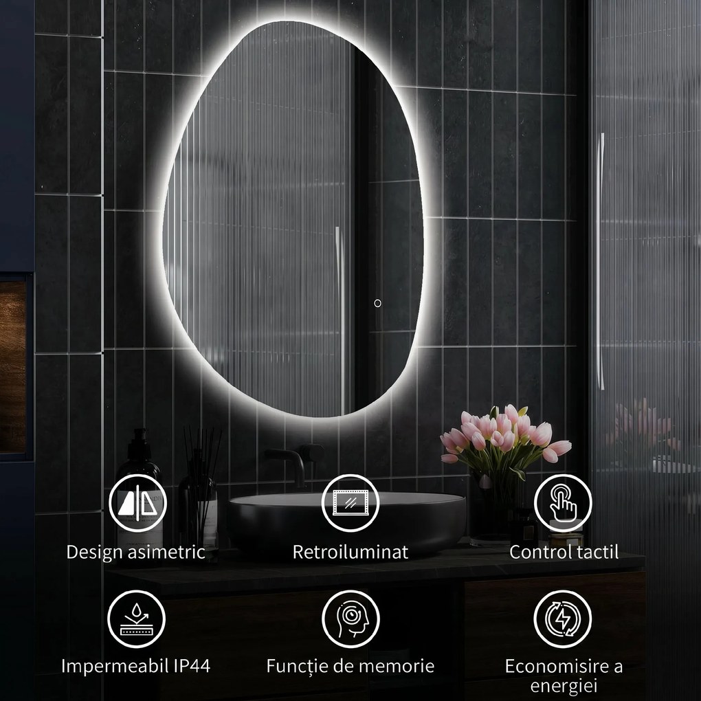 HOMCOM Oglindă de Baie LED cu Comutator Tactil Inteligent și  Intensitate Reglabilă, 80x5x60 cm, Argintiu | Aosom Romania