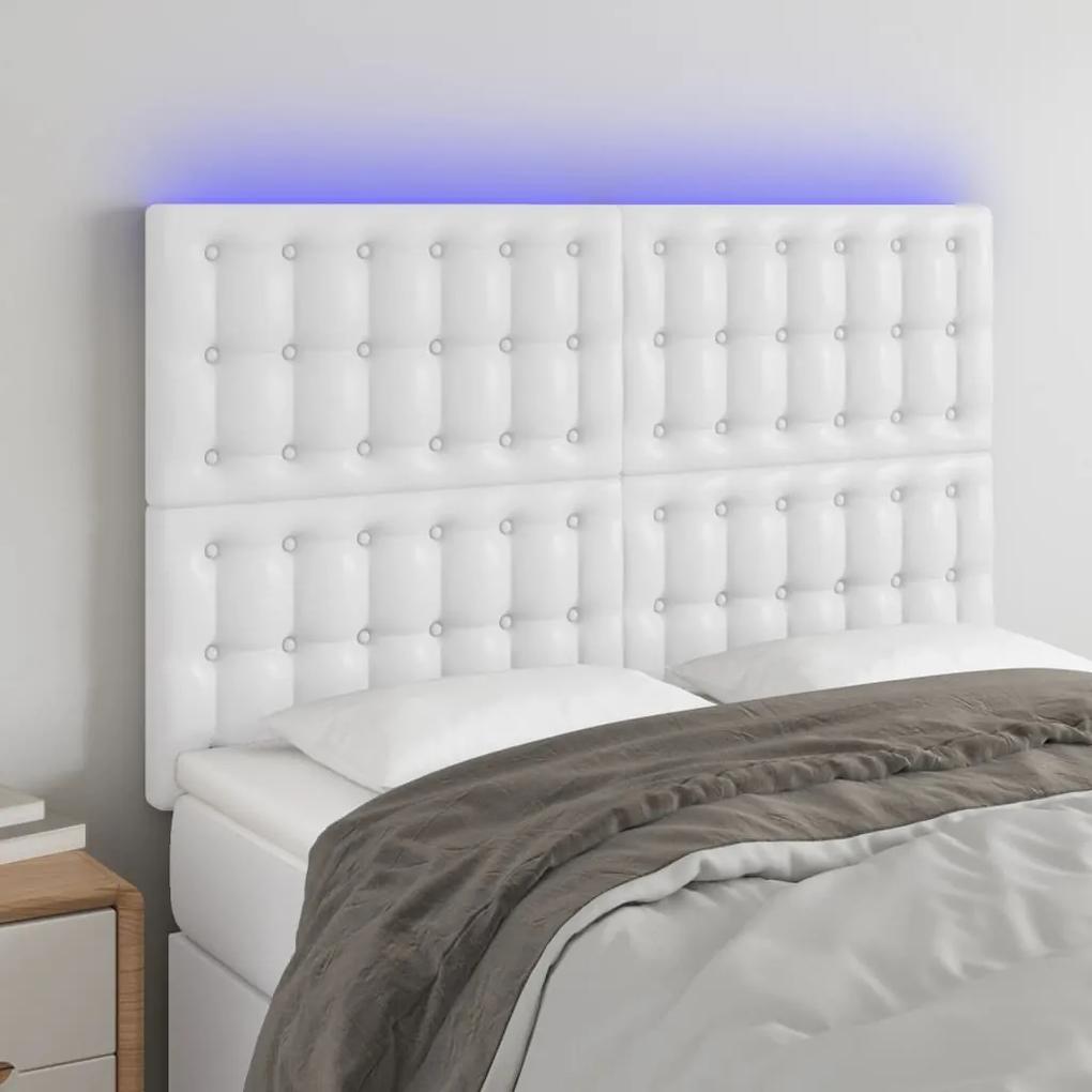 3122515 vidaXL Tăblie de pat cu LED, alb, 144x5x118/128 cm, piele ecologică