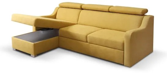 Canapea colțar extensibilă universală PORTO galbenă cu spațiu de depozitare
