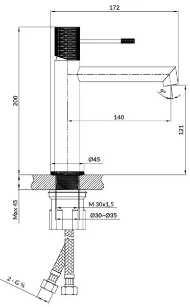 Cersanit S951-598 - Baterie lavoar ZEN 20 cm negru