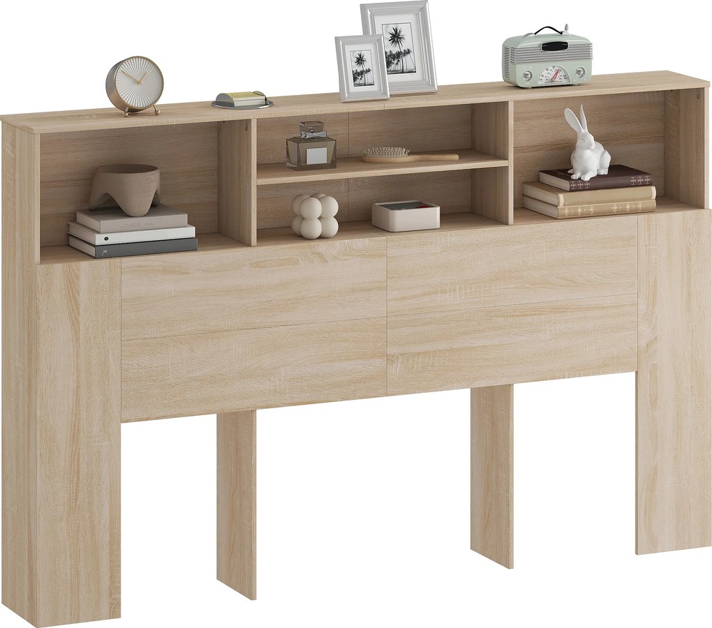 HOMCOM Tăblie independentă cu spații de depozitare, accesoriu de pat 4 compartimente deschise, 160 x 20,2 x 108,2 cm, lemn natural | Aosom Romania
