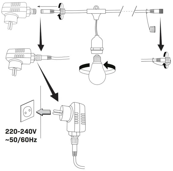 Lanț LED decorativ de exterior PARTY NEON 7,6 m 10xE27/0,6W/36V IP44