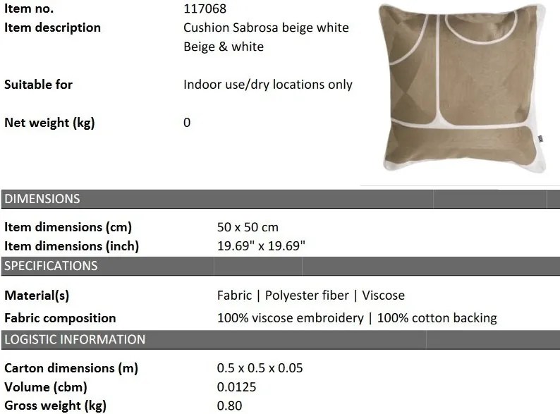Perna decorativa design LUX Sabrosa 50x50cm, bej/ alb