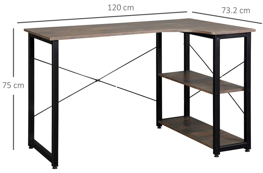 HomCom birou unghiular, 2 rafturi, 120x73,2x75 cm | AOSOM RO