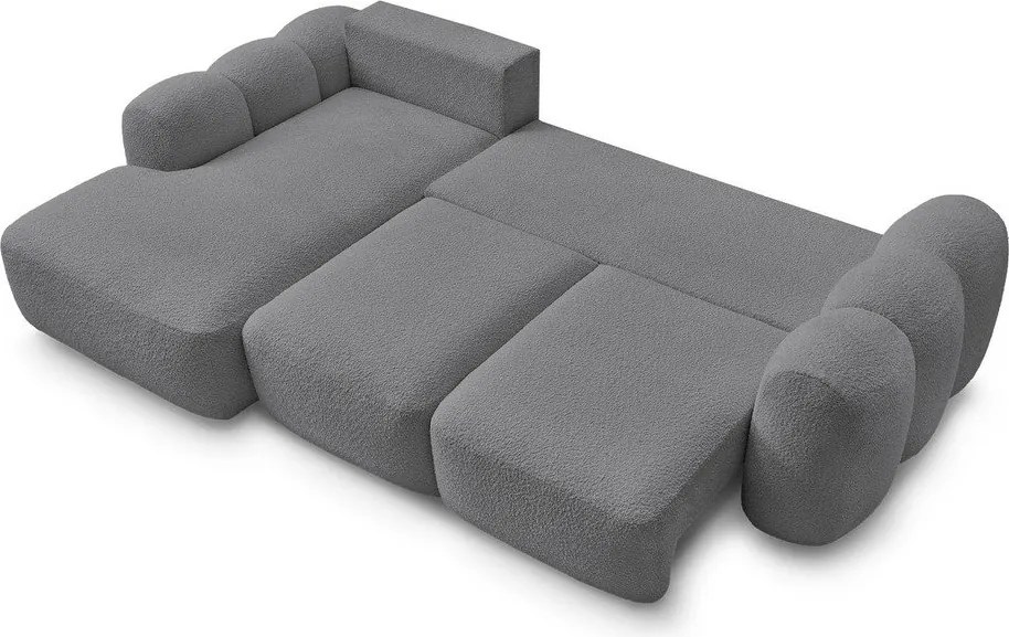 Colțar gri extensibil/cu spațiu de depozitare cu tapițerie din țesătură bouclé (cu colț pe partea stângă/cu șezlong) Montaigne – Bobochic Paris