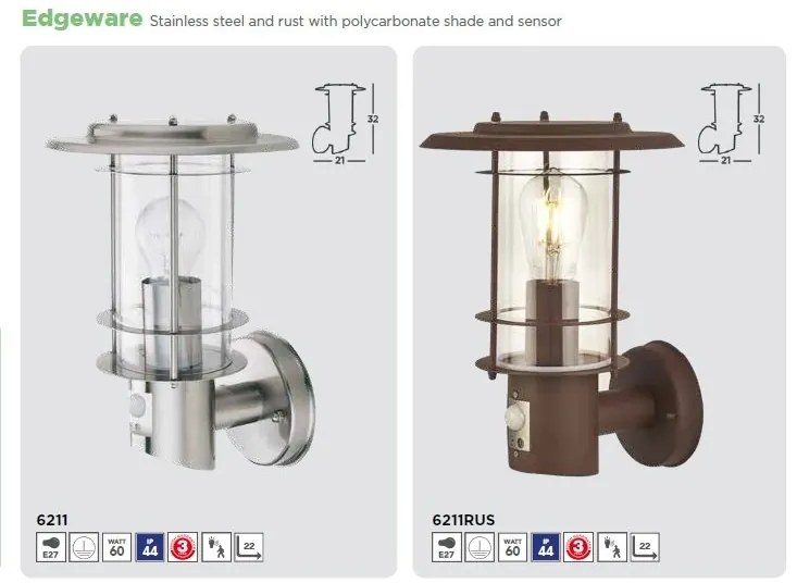 Aplica de perete exterior cu senzor de miscare IP44 Edgeware maro rustic