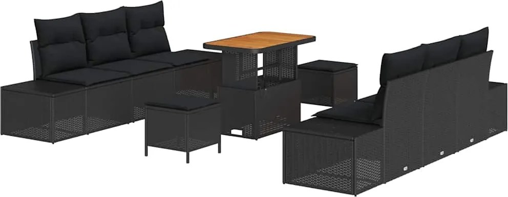 vidaXL Set de canapele pentru grădină cu pernă 9 pcs Negru Rattan poli