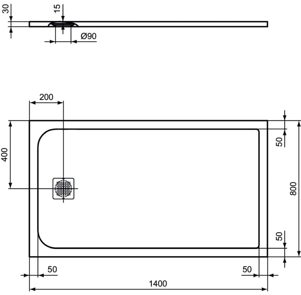 Cadita dus compozit 140x80 cm Ideal Standard Ultra Flat S, alb Alb, 1400x800 mm