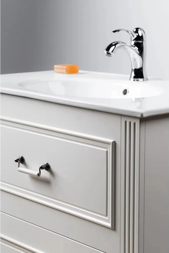 Set dulap pe pardoseala alb Krofam Oxford 60 cm, lavoar incastrat Krofam Oxford 60 cm