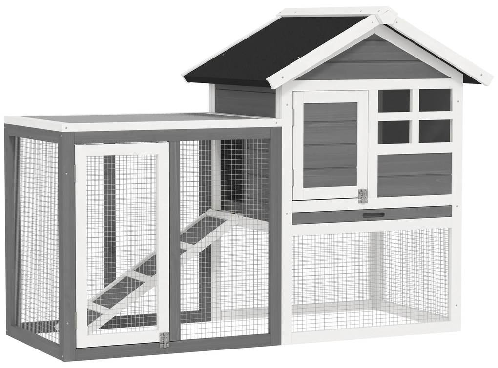 PawHut Cusca Exterior pentru Iepuri și Rozătoare, Lemn Gri, Design Rezistent la Intemperii, Spațiu Generos, Gri | Aosom Romania