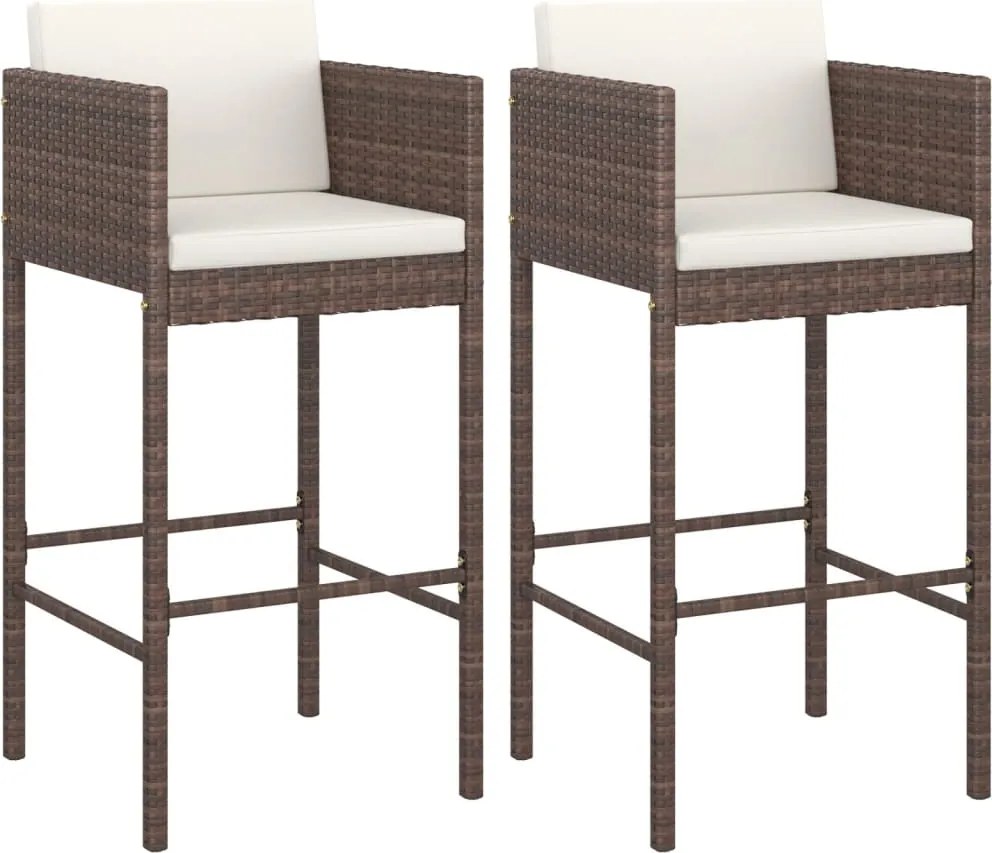 vidaXL Scaune de bar cu perne, 2 buc., maro, poliratan