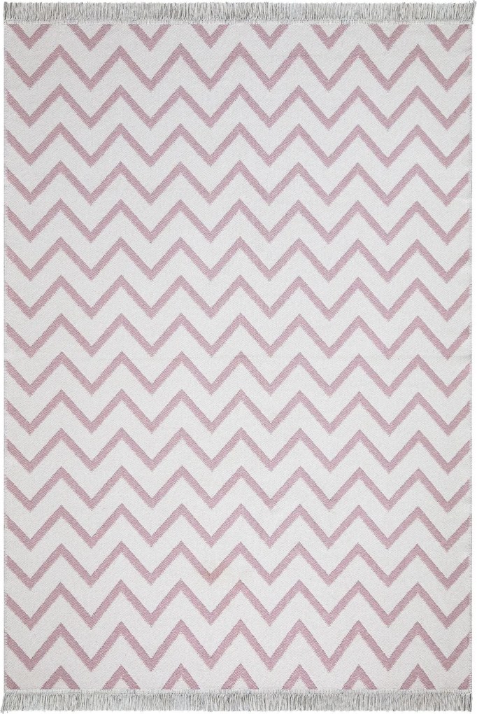 Covor 23002A, 60x100 cm, forma dreptunghiulara, bumbac, roz/alb