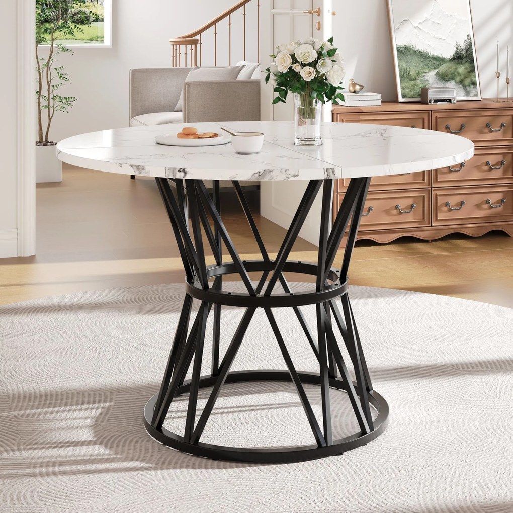 Masă rotundă pentru 4 persoane, Alb+Negru | Aosom Romania