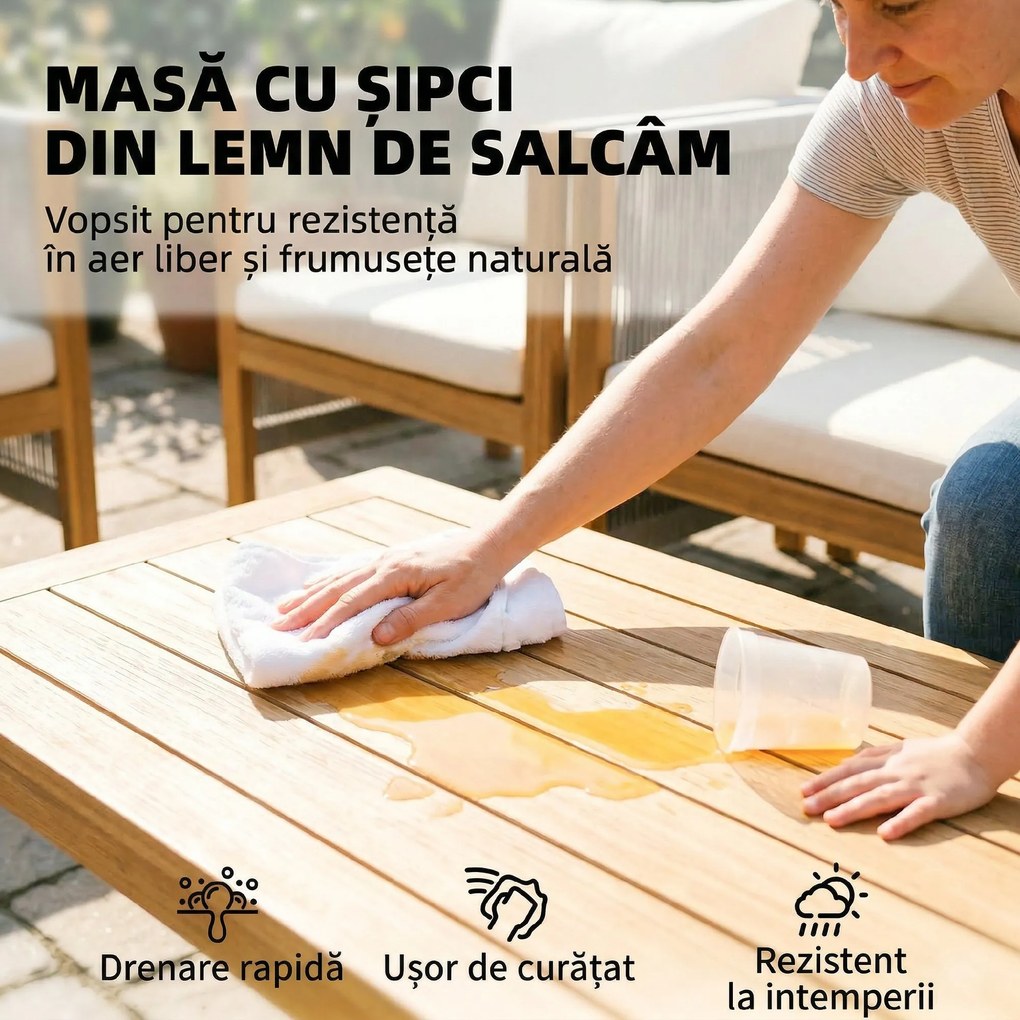 Outsunny Set de Grădină 4 Piese, Lemn de Salcâm, Conversație Terasă cu Perne Bej | Aosom Romania