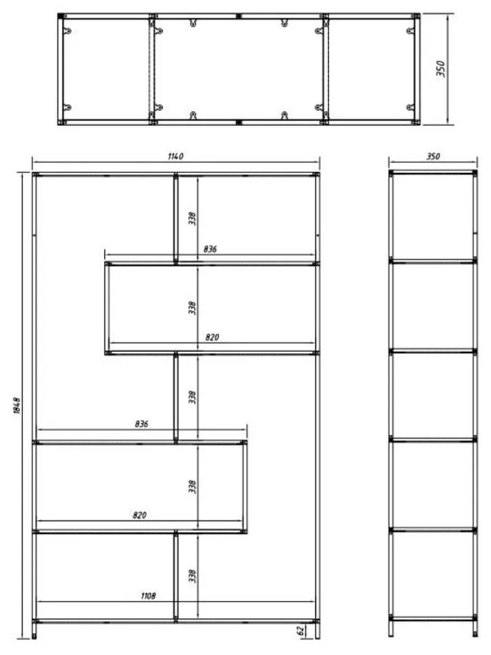 Bibliotecă neagră cu aspect de lemn de frasin 114x185 cm Seaford – Actona