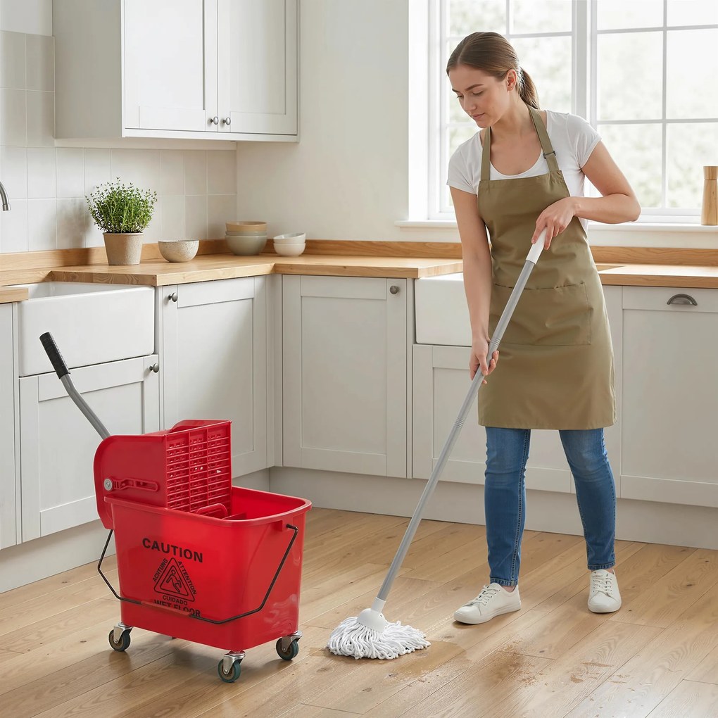 HOMCOM Găleată de mop cu stoarcător, panou separator și roți, capacitate 20 L pentru curățenie casnică 45x26,5x70 cm roșu | Aosom Romania