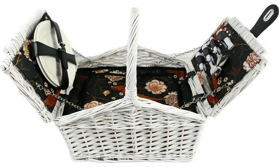 Coș picnic pentru 2 persoane, alb, 38 x 26 x 26 cm