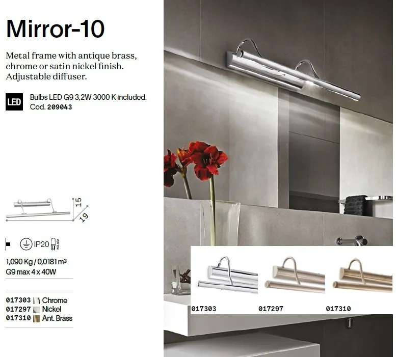 Aplica de perete tablou, oglinda de baie MIRROR-10 AP4 bronz 17310