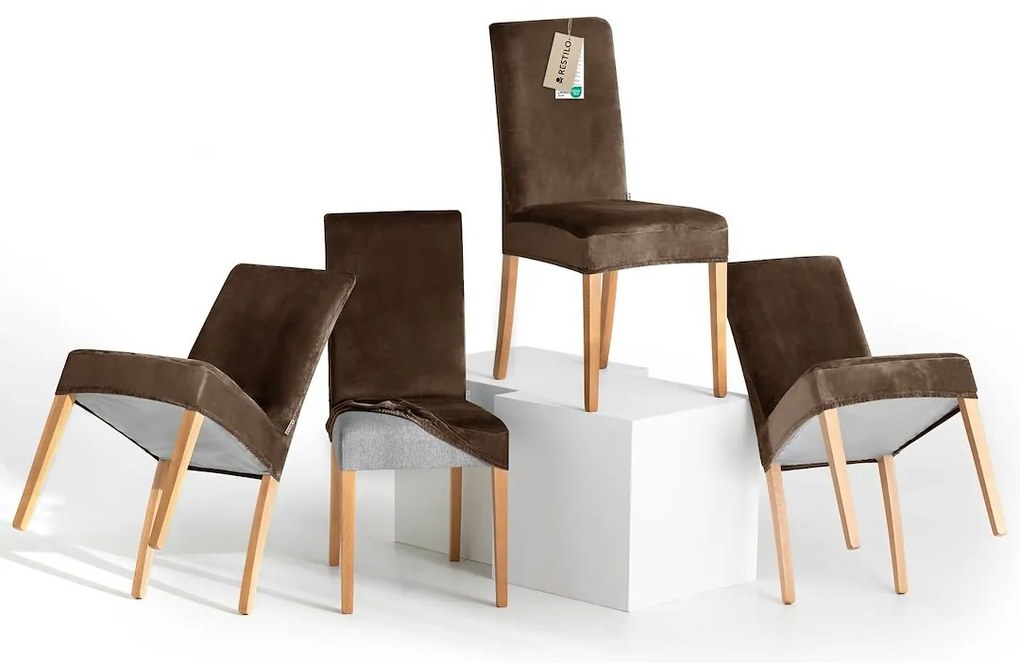 Restilo Husă pentru scaun Sento maro închis, 48 x48 x 58 + 10 cm, set de 4 bucăți