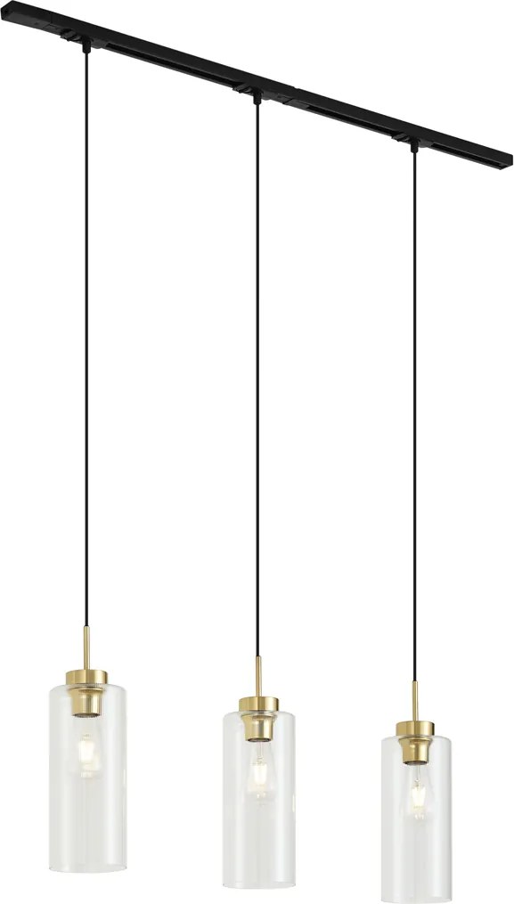 Sistem de șină modern negru cu 3 pendule aurii cu sticlă transparentă monofazat - Iconic Laura