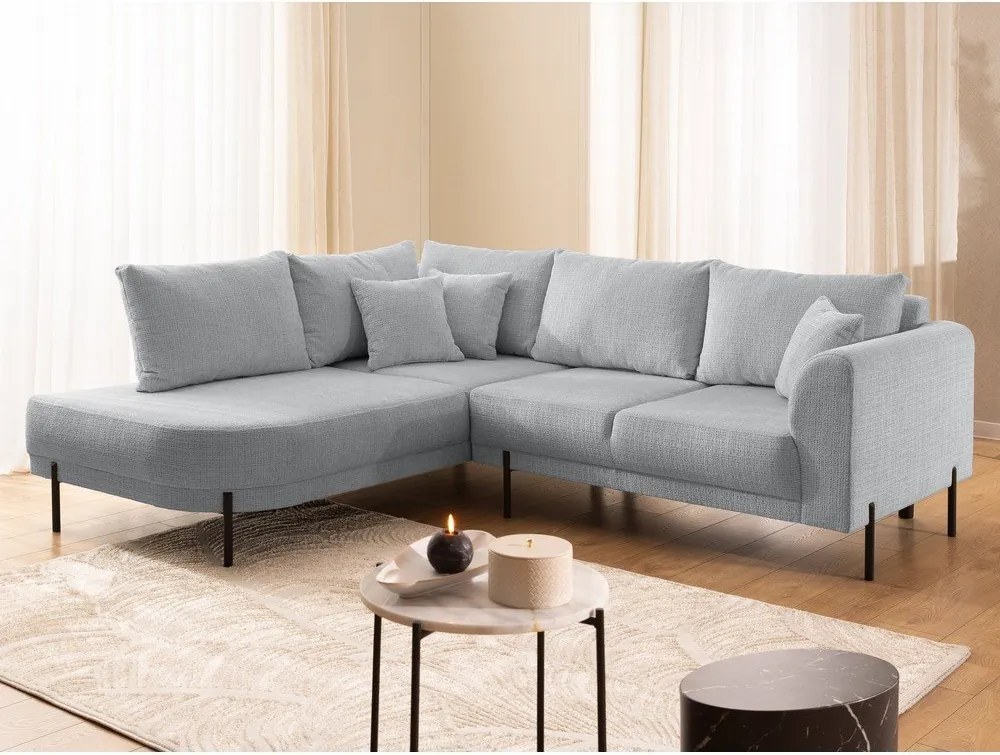 Colțar gri deschis cu tapițerie din chenille (cu colț pe partea stângă/în formă de ”L”) Mauris – Ropez