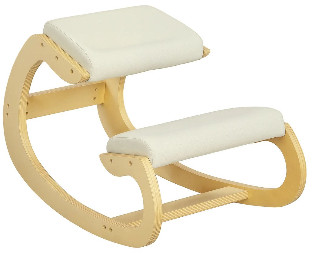 HOMCOM Scaun Ergonomic Postural din Material Textil, Scaun pentru Genunchi cu Mișcare de Legănare, 55x85x55 cm, Alb Crem | Aosom Romania