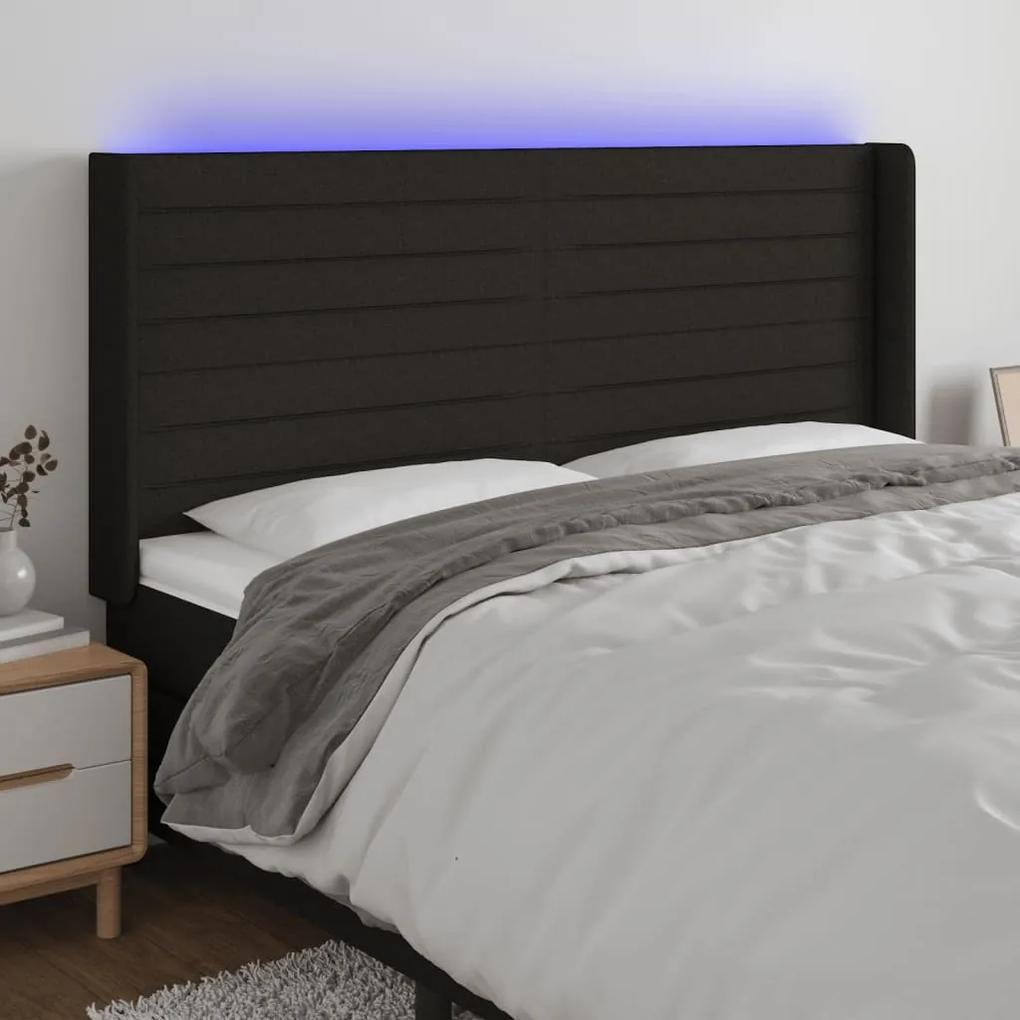 3124204 vidaXL Tăblie de pat cu LED, negru, 183x16x118/128 cm, textil